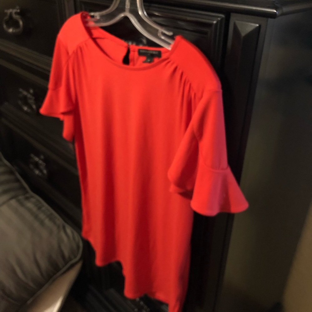 Red/coral Red Ruffle Sleeve